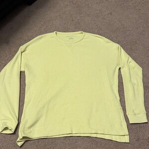 American Eagle Outfitters Women's Light Yellow Waffle Knit Long Sleeve Tee